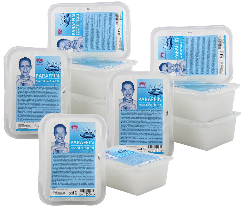 Kosmetex Paraffinwachs Neutral Parfümfrei Paraffin, Natural Paraffinbad mit niedrigeren Schmelzpunkt 10x 500ml Neutral