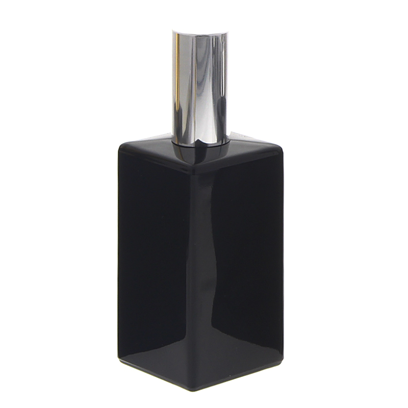 Schwarzer Glas-Flakon mit silbernem Zerstäuber, 100ml Kosmetex Parfüm-Zerstäuber, leer Schwarz-Silber