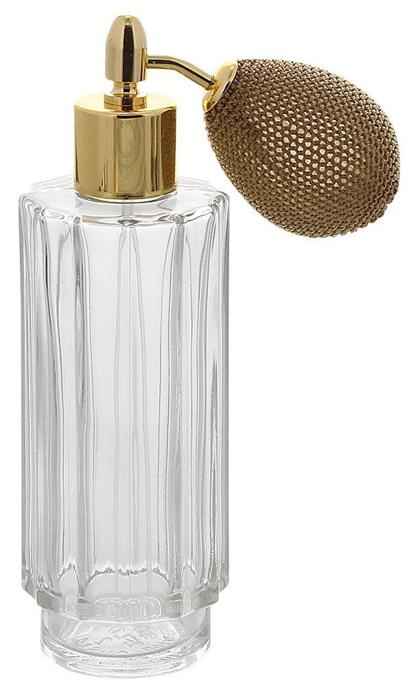 Glas-Flakon mit Ballpumpe, 60ml Kosmetex Parfüm-Zerstäuber, klar, gerillt Gold