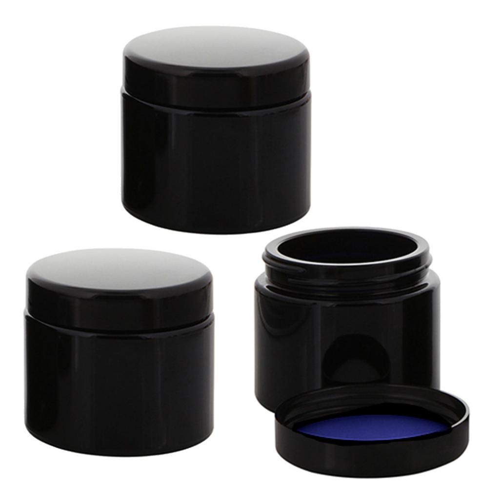 Violett Miron Glas-Tiegel 50ml mit Deckel Schwarz, Leere Kosmetex Glas Creme-Dose, Kosmetik-Dose Mironglas Violettglas 3x Deckel-Schwarz