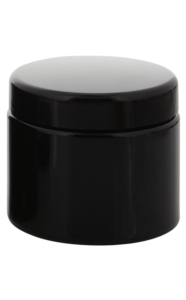 Violett Miron Glas-Tiegel 50ml mit Deckel Schwarz, Leere Kosmetex Glas Creme-Dose, Kosmetik-Dose Mironglas Violettglas 1x Deckel-Schwarz