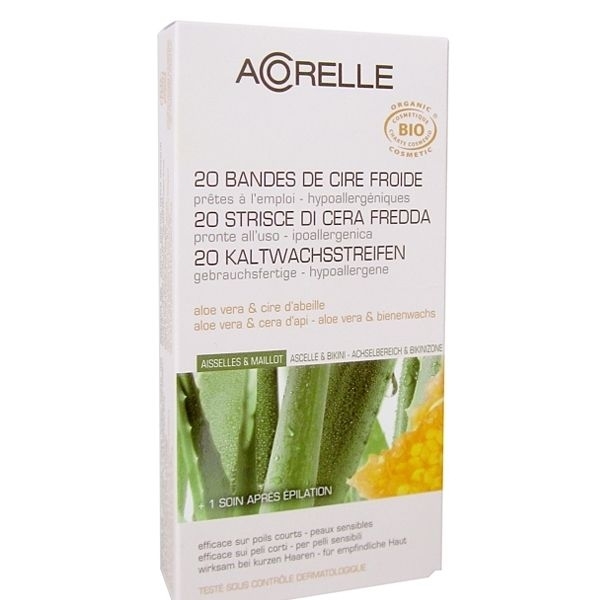 Acorelle Bio Wachs Enthaarungs Strips Achsel, Bikinizone, auf Kaltwachsbasis, 10 x 2 Stück 