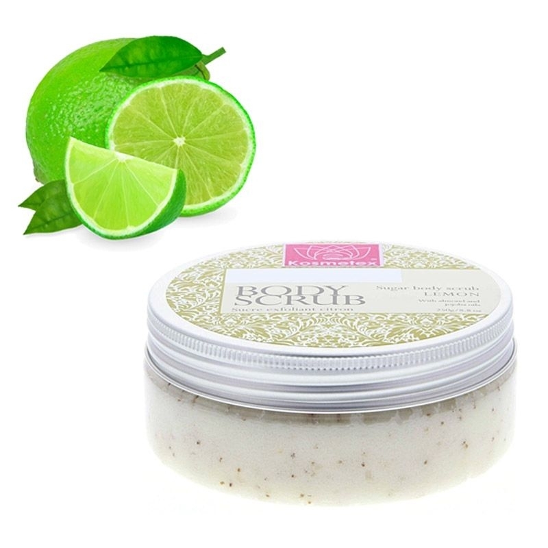 Kosmetex Körperpeeling mit Zucker Peeling, Sugar Body Scrub mit Mango Shea Butter, Mandelöl, Jojobaöl Lemon 250g