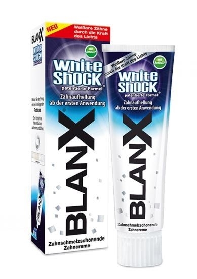 BlanX White Shock Zahnaufhellung, Zahnschmelzschonende Zahncreme, für weißere Zähne, 50ml + LED Lichtverstärker 