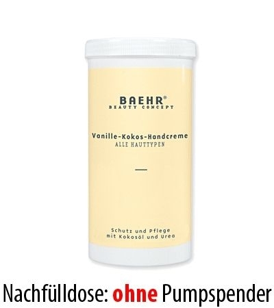Baehr Handcreme Vanille Kokos, mit Kokosöl, Urea, 450ml Nachfüll