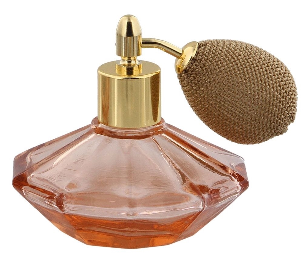 Rosa Glas mit gold. Pumpel, 50ml, Bauteil Parfum Gesichtswasser, Raumduft, leer mit Ballpumpe 