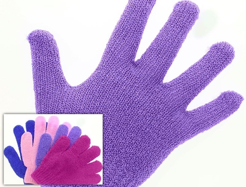 Peelinghandschuh (1 Paar) für intensives Peeling und Massage, trocken oder nass anwendbar Lila