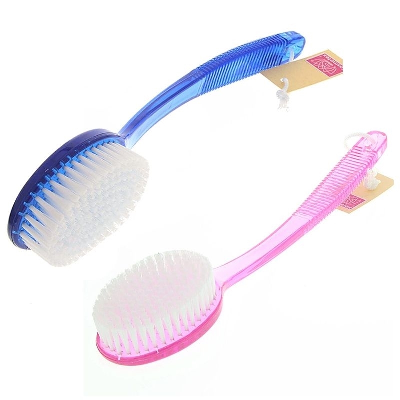 2x Badebürste Kosmetex Blau und Rosa, hygienisch Robuste Kunststoff Plastik Saunabürste mit langem Stiel 2er Set