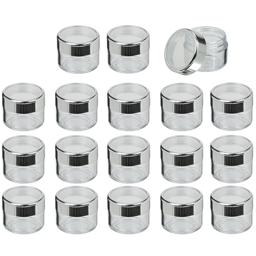 Leere Dose 25ml klar, Kosmetex Plastik-Döschen, Cremedose, Nailart, Nageldose, Deckel silber, Ø 4 cm, H 3.3 cm 