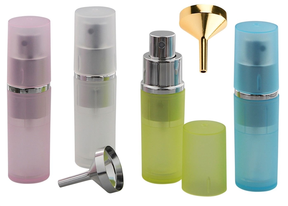 Zerstäuber, Kosmetex Parfümzerstäuber, Taschenzerstäuber, Pump Zerstäuber für Unterwegs, 8ml 4er Set+Trichter