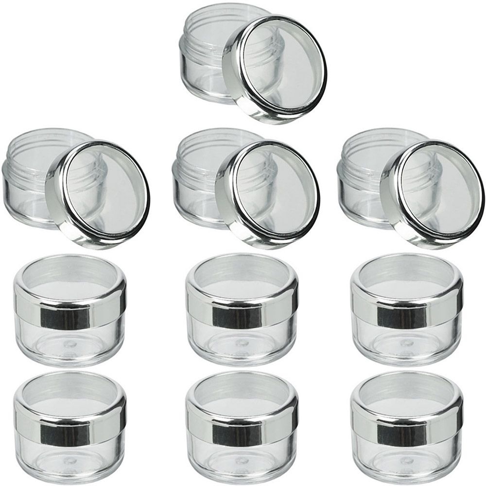 Leere Dose 6ml klar, Kosmetex Plastik-Döschen, Cremedose, Nailart Nageldöschen, Deckel silber, Ø 3 cm, H 2.3 cm 