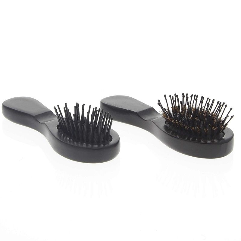 Schwarze Taschen Haarbürste klein und fein, 1x mit und 1x ohne Naturborsten 