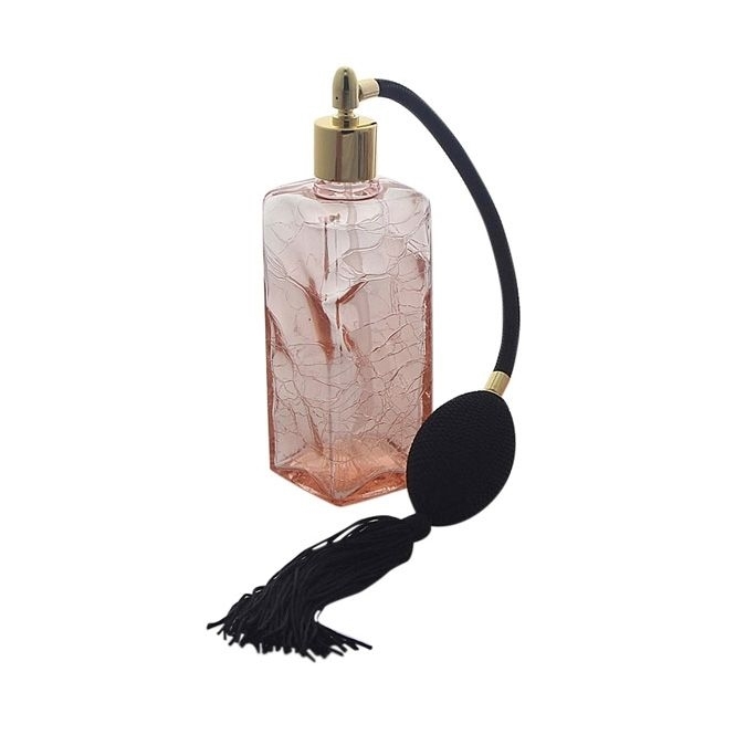 Zerstäuber für Parfüm, Kosmetex Flacon mit Ball und Quaste oder Pumpzerstäuber, rosa Glas, 100ml 