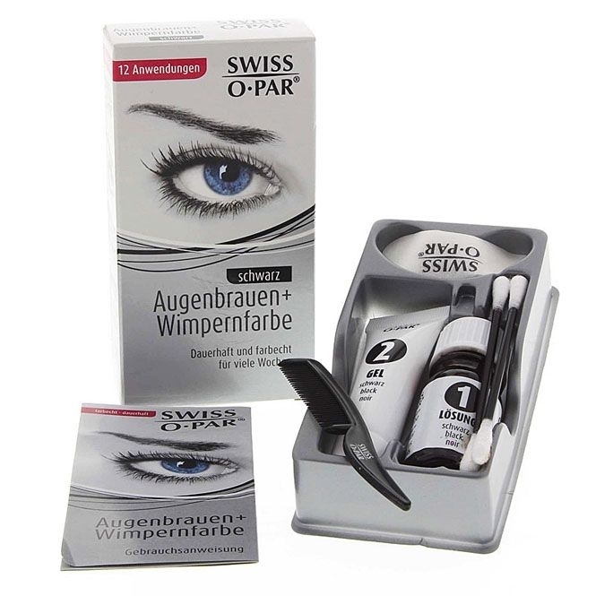 SWISS O·PAR Augenbrauen + Wimpernfarbe Komplett-Set für Wimpern- und Augenbrauen schwarz färben 
