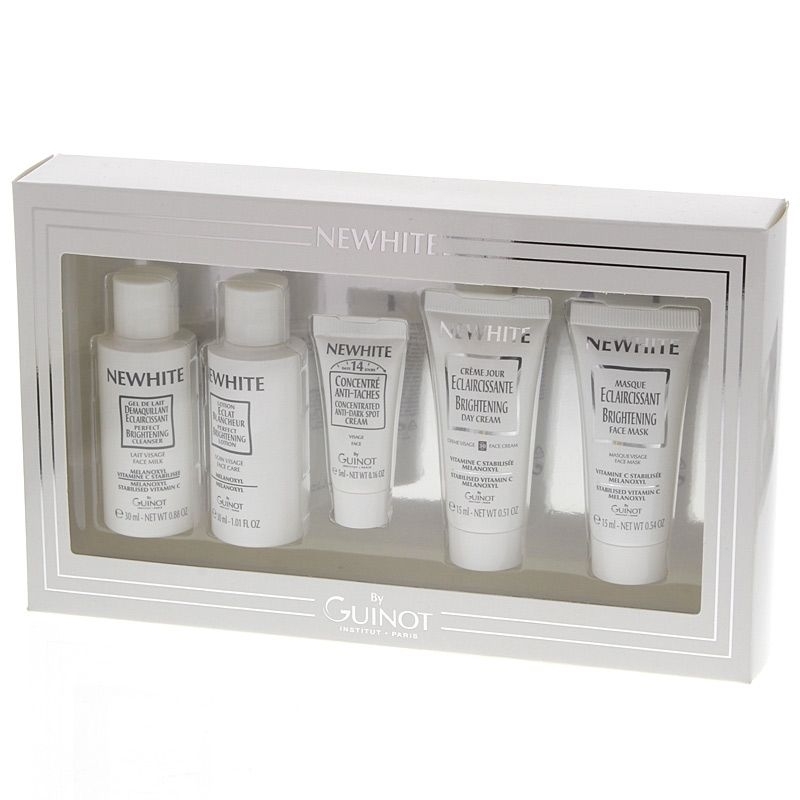 5-teiliges Guinot Coffret Newhite Set, gegen Pigmentflecken Geschenkset, Pflegeset zur Gesichtsreinigung, Tagespflege. 