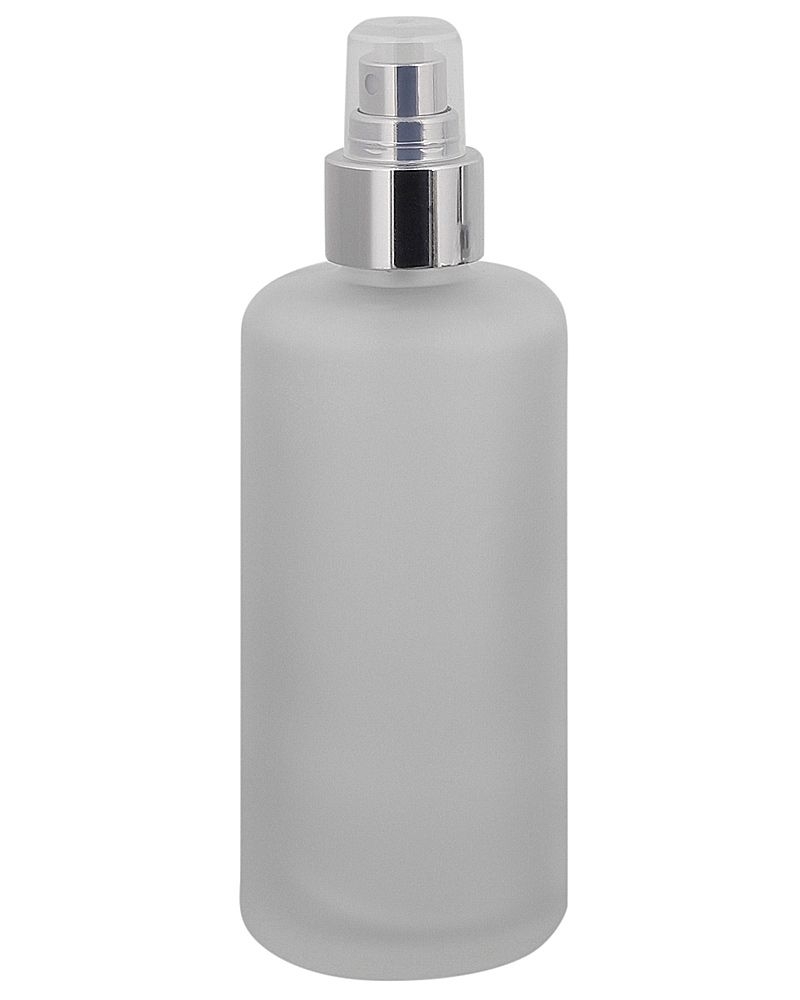 Mattglas, Zerstäuber-Flasche, m. silbernem Pumpzerstäuber Kosmetex Glas-Flasche, Flakon, leer 