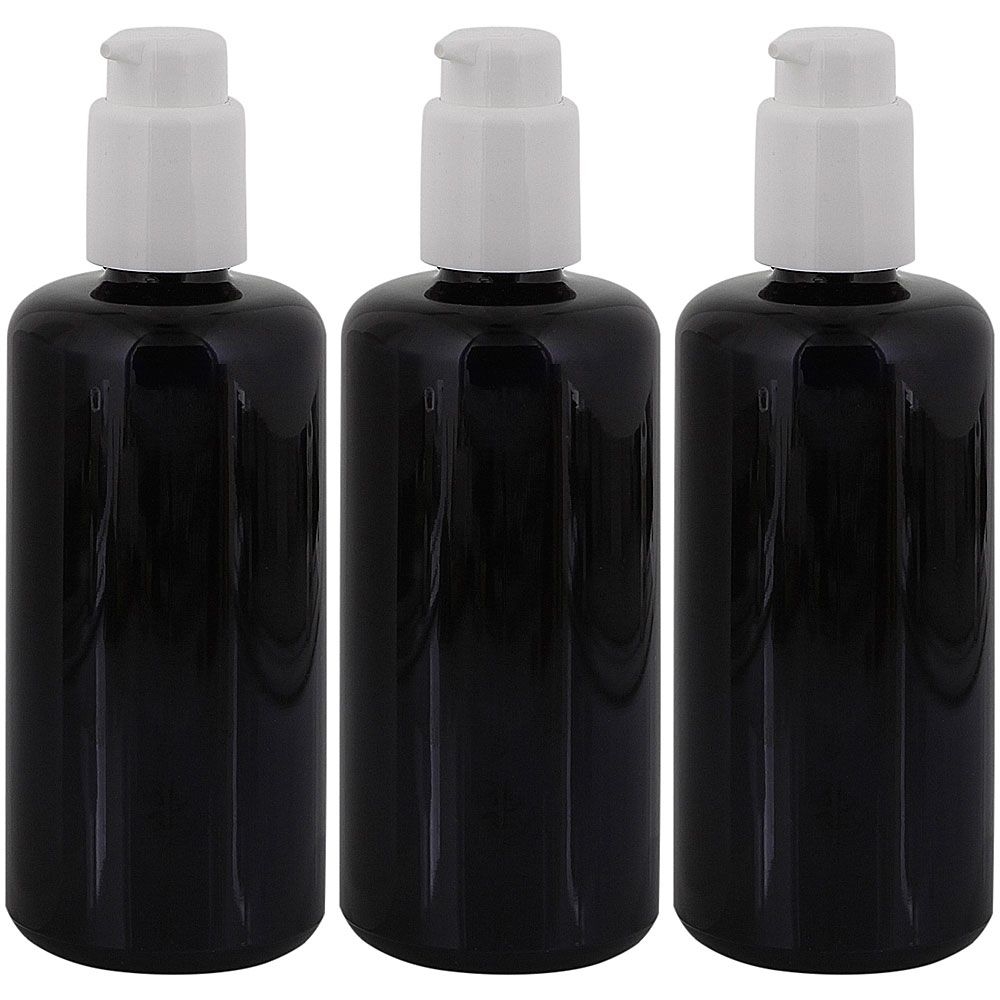 200ml Violettglas, Gel-Spender Flasche, m. weißer Lotionspender Kosmetex Glas-Flasche, Flakon, leer 3× Gel-Spender Weiß