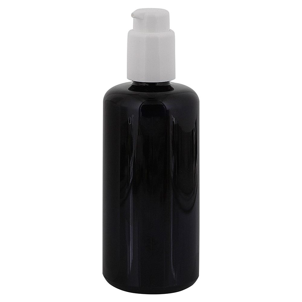 Violettglas 200ml Gel-Spender Flasche, m. weißer Lotionspender Kosmetex Glas-Flasche Miron, Flakon, leer 