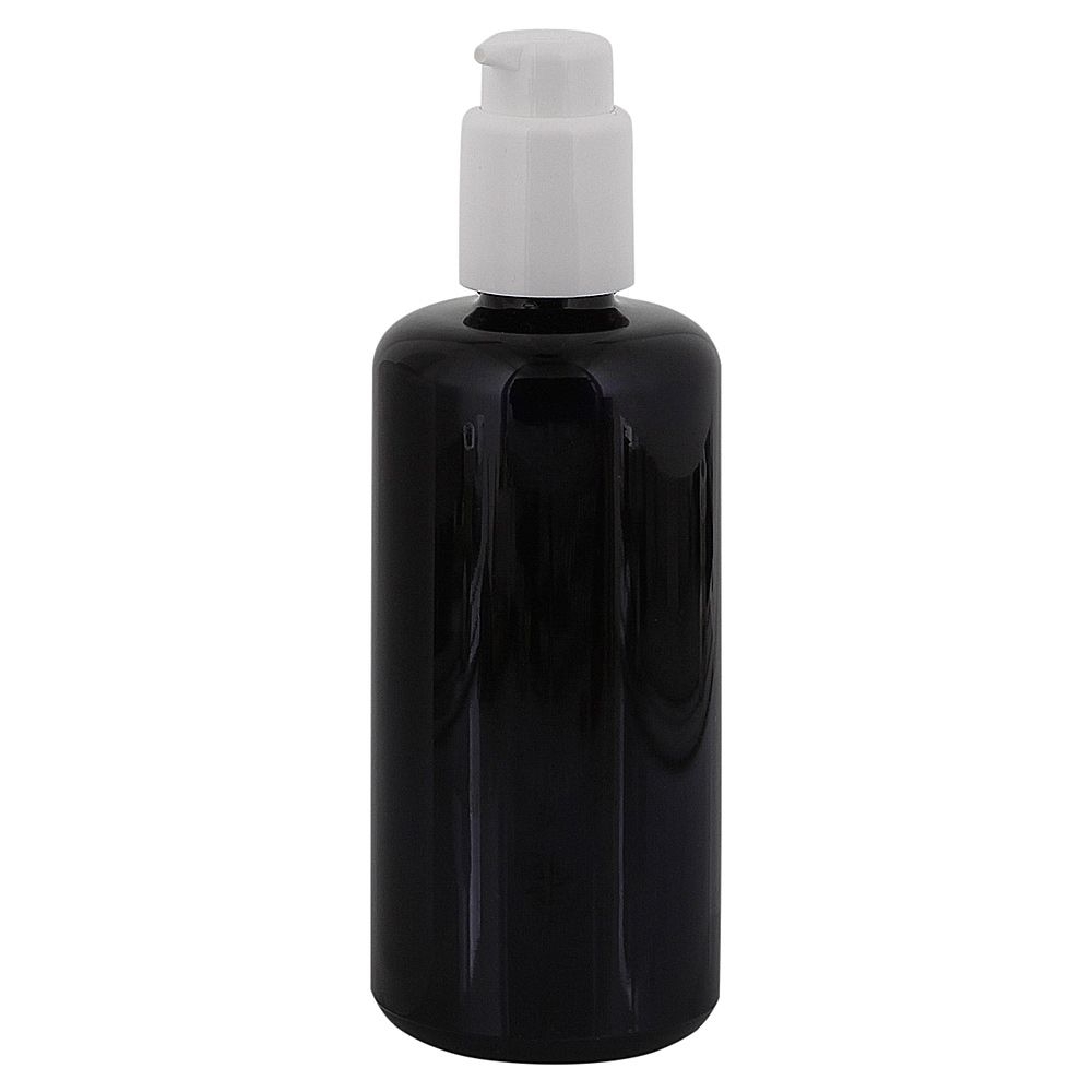 Violettglas, Gel-Spender Flasche, m. weißer Lotionspender Kosmetex Glas-Flasche, Flakon, leer 