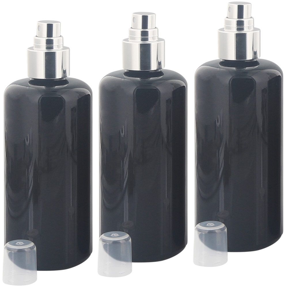 Violettglas 200 ml Zerstäuber-Flasche, silber Pumpzerstäuber Kosmetex Mironglas-Flasche, Flakon, leer 3× 200 ml