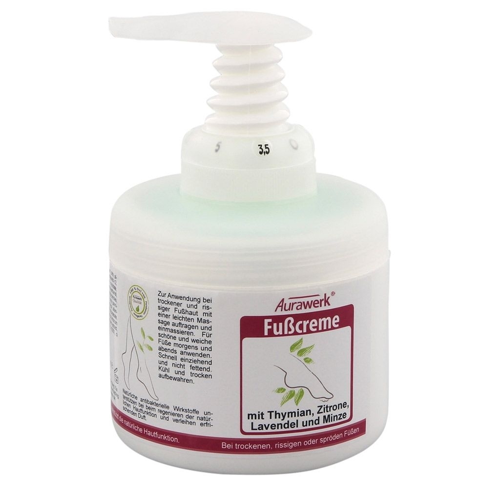 Aurawerk Fußcreme 500ml mit Pump-Spender, mit Thymian, Zitrone, Lavendel und Minze bei rissigen, spröden Füßen 