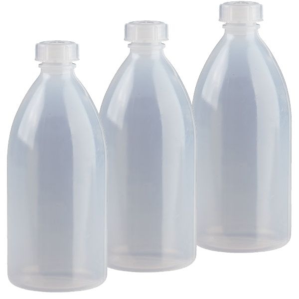 3x 500ml Enghals Laborflasche mit Schraubverschluss Laborqualität für Flüssigkeiten, Paste, Pulver, Granulat 3× 500 ml