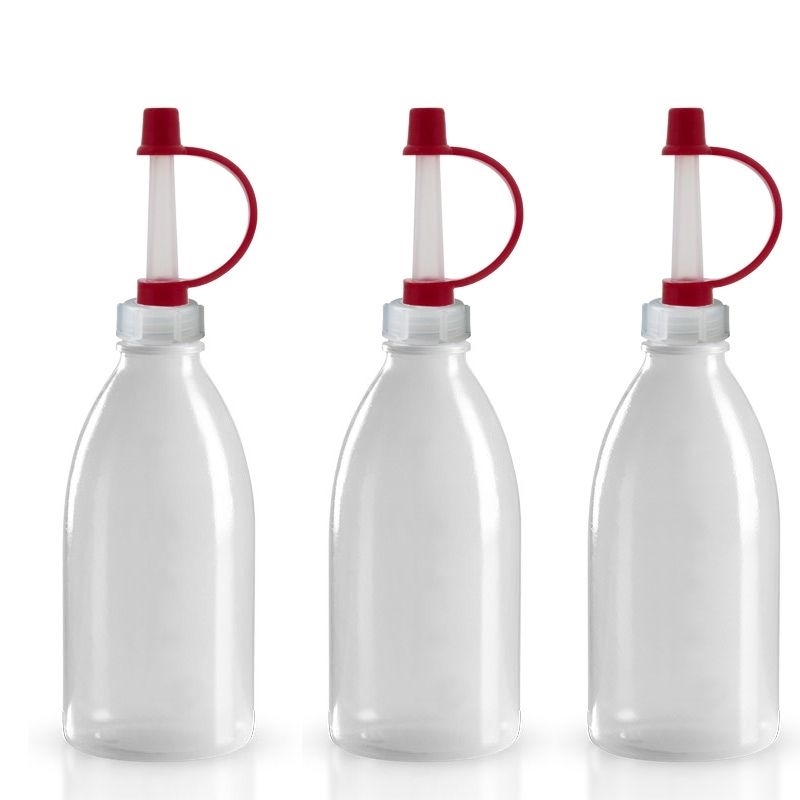 3x 250ml Enghals Laborflaschen mit verschließbarem Tropfer. Rundflasche für Flüssigkeiten aller Art 