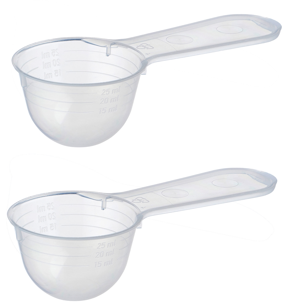2x Messlöffel Dosier-Löffel 30ml , 11 cm, transparent mit Skala 5ml, 20ml, 25ml 2 Stück