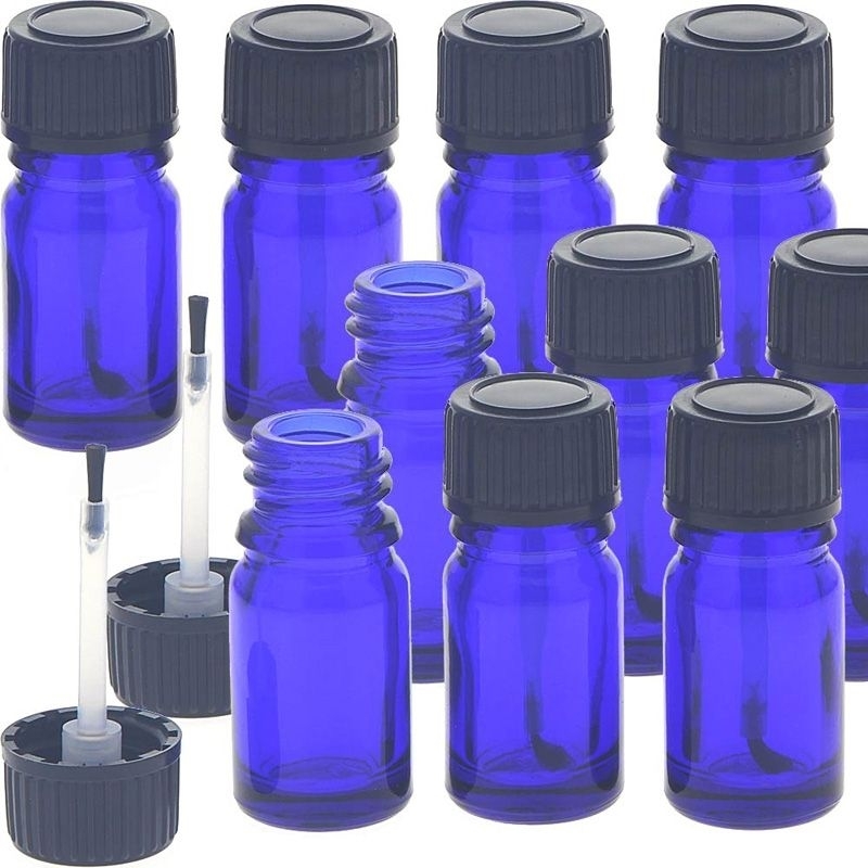 10 Pinselflaschen blau Kosmetex 5ml lichtschützendes Blauglas, Flasche mit Pinsel 10× blau