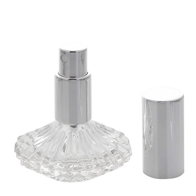 Glas Flakon mit Kristallglasschliff, 25ml für Parfum, Gesichtswasser, Raumduft, leer mit Zerstäuber, Kosmetex Silber