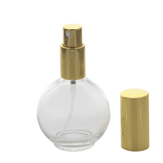 Parfümflakon Zerstäuber, Glas 75ml Kosmetex Flakon für Parfüm, Gesichtswasser, kugelförmig mit Zerstäuber Gold