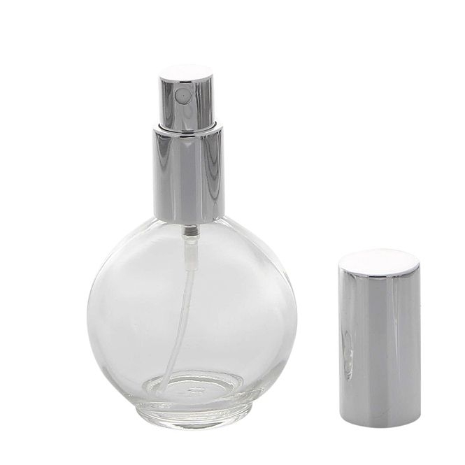 Parfümflakon Zerstäuber, Glas 75ml Kosmetex Flakon für Parfüm, Gesichtswasser, kugelförmig mit Zerstäuber Silber