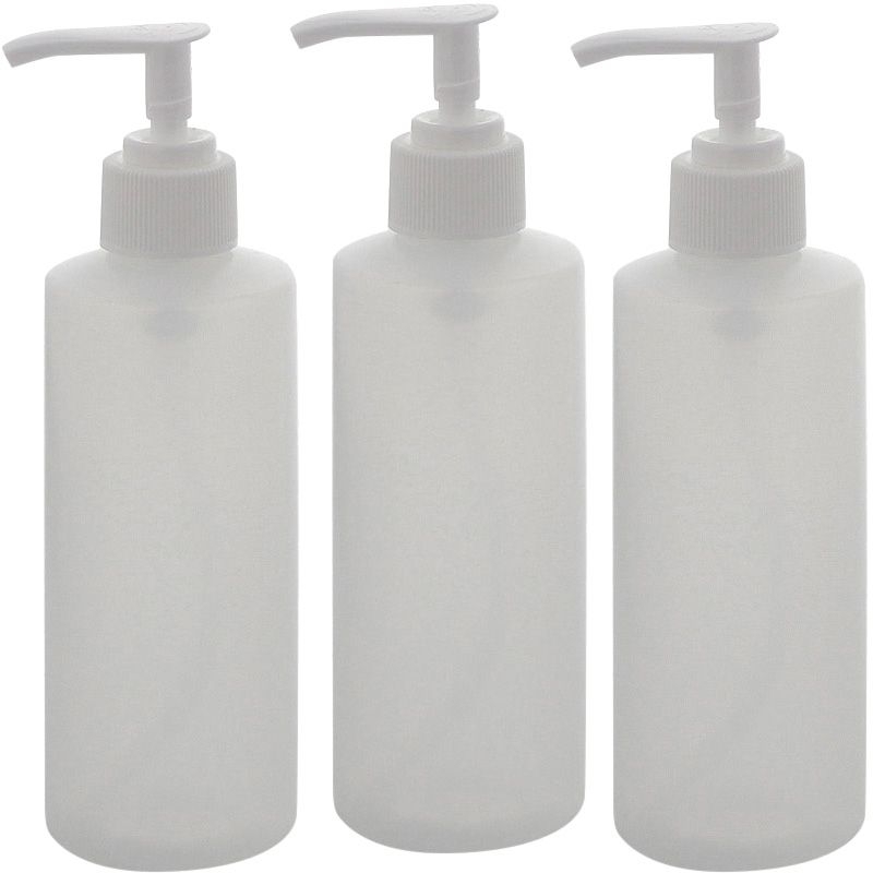 Luzente Plastik Flasche mit Pumper, Seifenspender Kosmetex Gelspender, leer, rund, klar 200 ml 3× klar