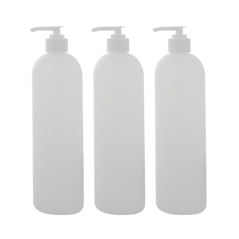 Leere Flasche mit Pumper 500ml, Kosmetex BOSTON Pumper-Flasche, Plastik, zylindrisch, halbtransparent, groß 3 x 500ml
