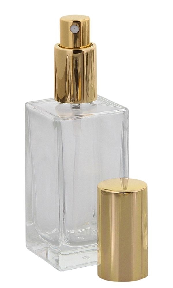 Kubischer Parfümflakon Glas mit Zerstäuber, Kosmetex eckiger Flakon für Parfum Colognes, leer 50ml Gold