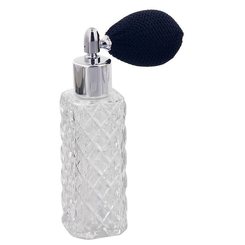 Kosmetex Glas-Flakon mit Kristallschliff-Art, 40ml Parfum, Raumduft, leer mit Ballpumpe Silber