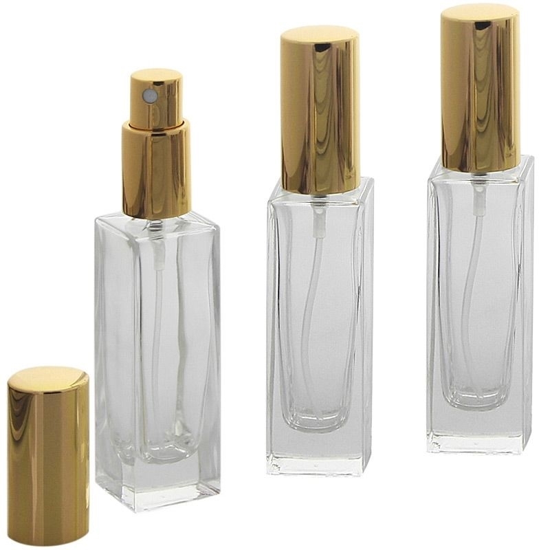 Glas-Flakon mit Parfüm-Zerstäuber in Gold, 30ml Kosmetex Gerade Linie, für Colognes, leer 3x Gold