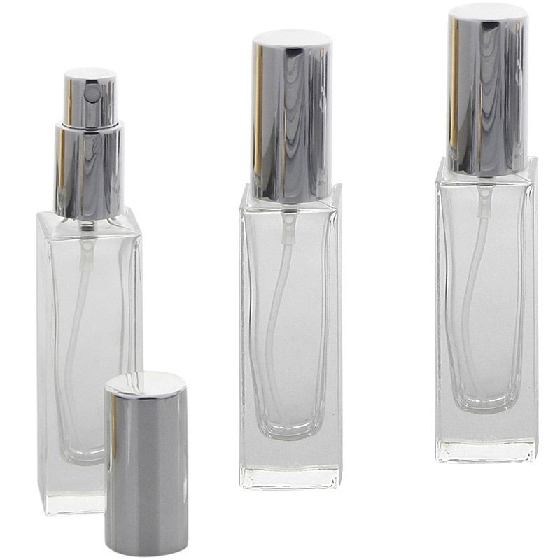 Glas-Flakon mit Parfüm-Zerstäuber in Silber, 30ml Kosmetex Gerade Linie, für Colognes, leer 3x Silber