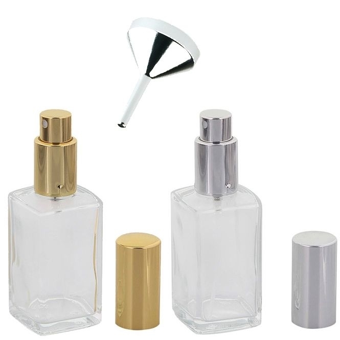 Glas-Flakon, leer, Parfüm-Zerstäuber, 50ml mit Trichter, Kosmetex, für Parfum, Colognes, leer 2er Set+1 Trichter