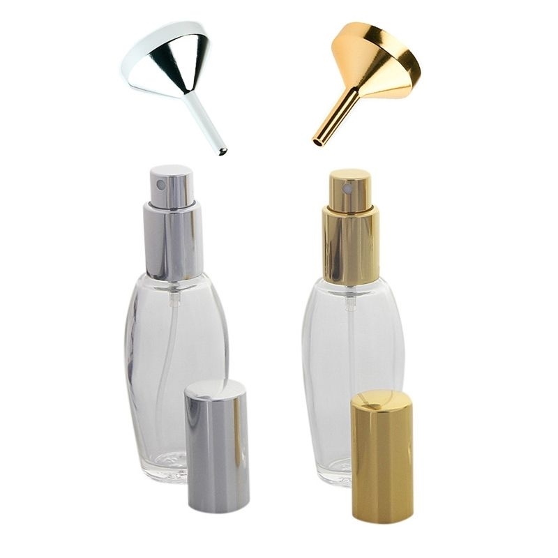 Parfümflakon Glas mit Zerstäuber Ballpumpe, 30ml Kosmetex Flakon ovale Form für Parfum, Colognes, leer 2er Set+2 Trichter