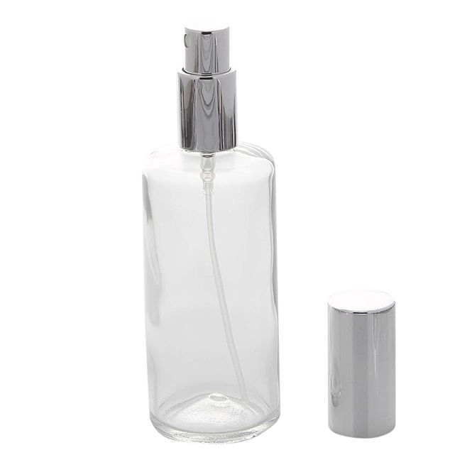 Kosmetex Parfümflakon Glas mit Zerstäuber, 100ml Flakon für Parfum Colognes, leer Silber