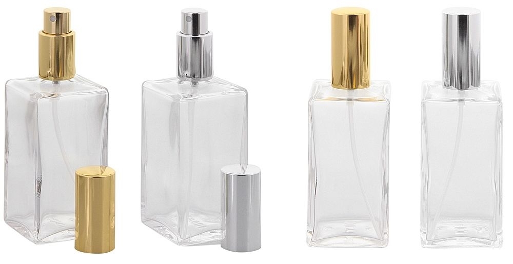 Kubischer Parfümflakon Glas mit Zerstäuber, 100ml, Kosmetex eckiger Flakon für Parfum Colognes, leer 