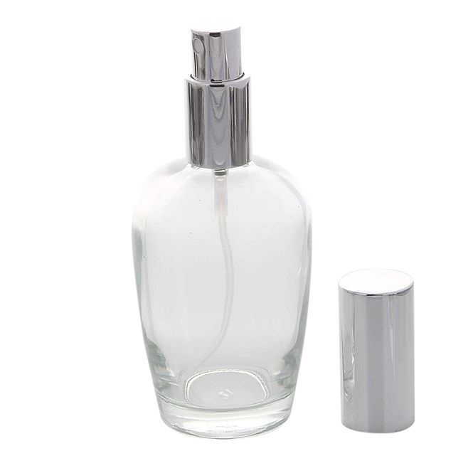 Kosmetex Parfümflakon Glas mit Zerstäuber, 50ml Flakon Flaschenform für Parfum, Colognes, leer Silber