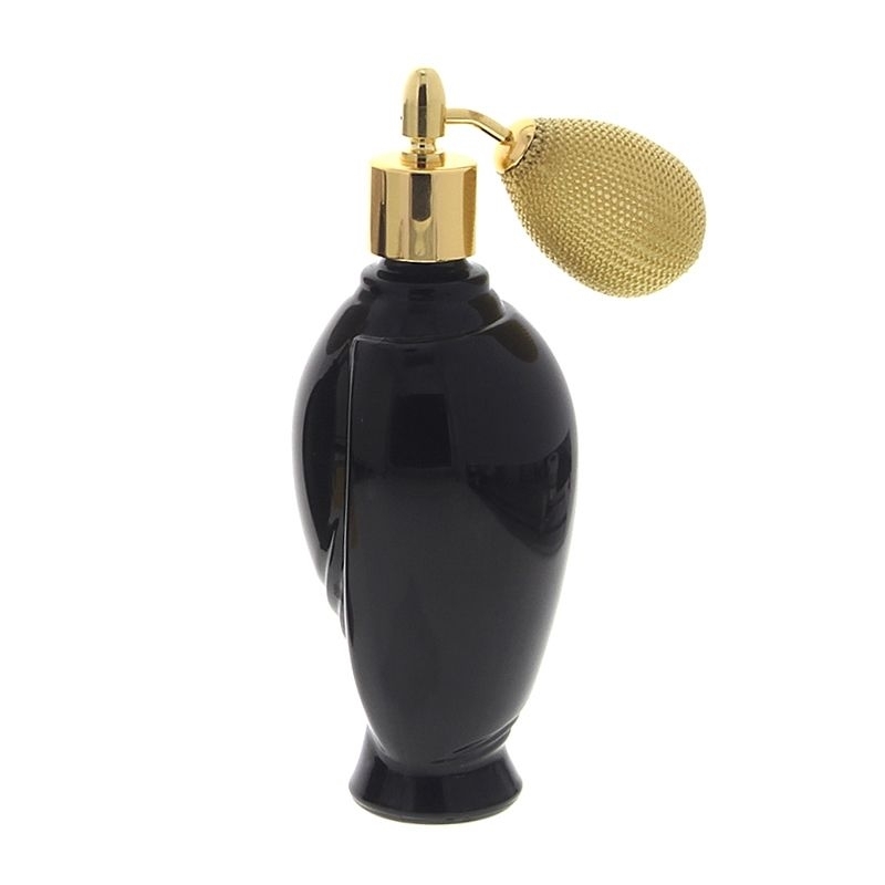 Schwarzer Glas-Flakon Art Deco Amphore, 100ml Kosmetex Parfüm-Zerstäuber mit Ballpumpe Gold 