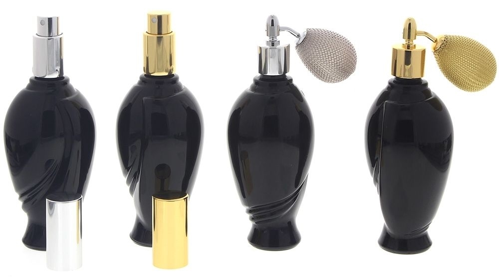 Schwarzer Glas-Flakon Art Deco Amphore, 100ml Kosmetex Parfüm-Zerstäuber mit Zerstäuber o. Ballpumpe 