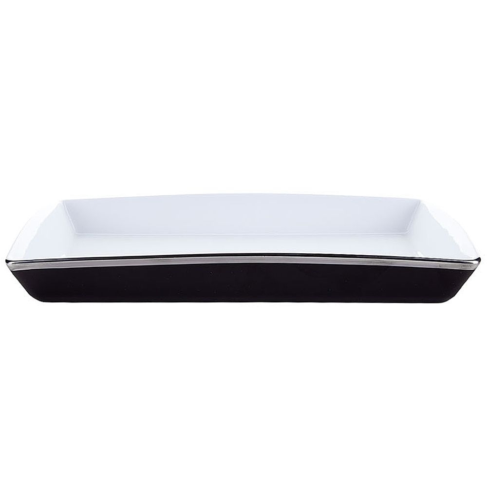 Kammablage Nero, Schwarz mit Silber Platinrand Kosmetex Bad Accessoires Schale, Schmuckschale aus Porzellan Kammschale