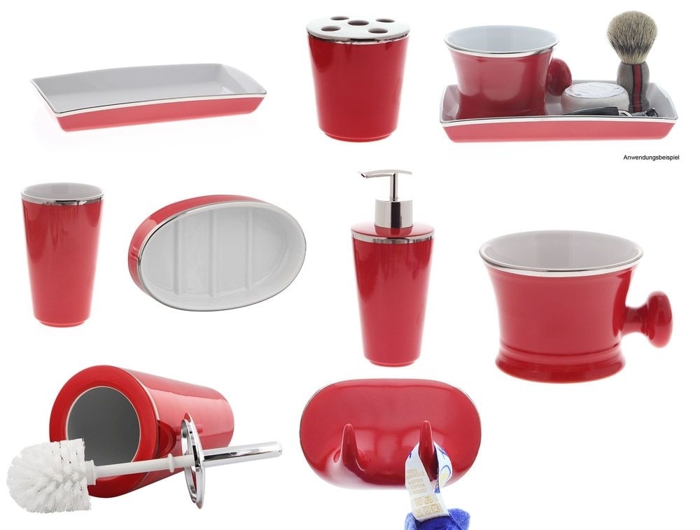 Bad-Garnitur "Rosso" Porzellan Rot-Weiß-Platin Kosmetex f. Bad Accessoires 