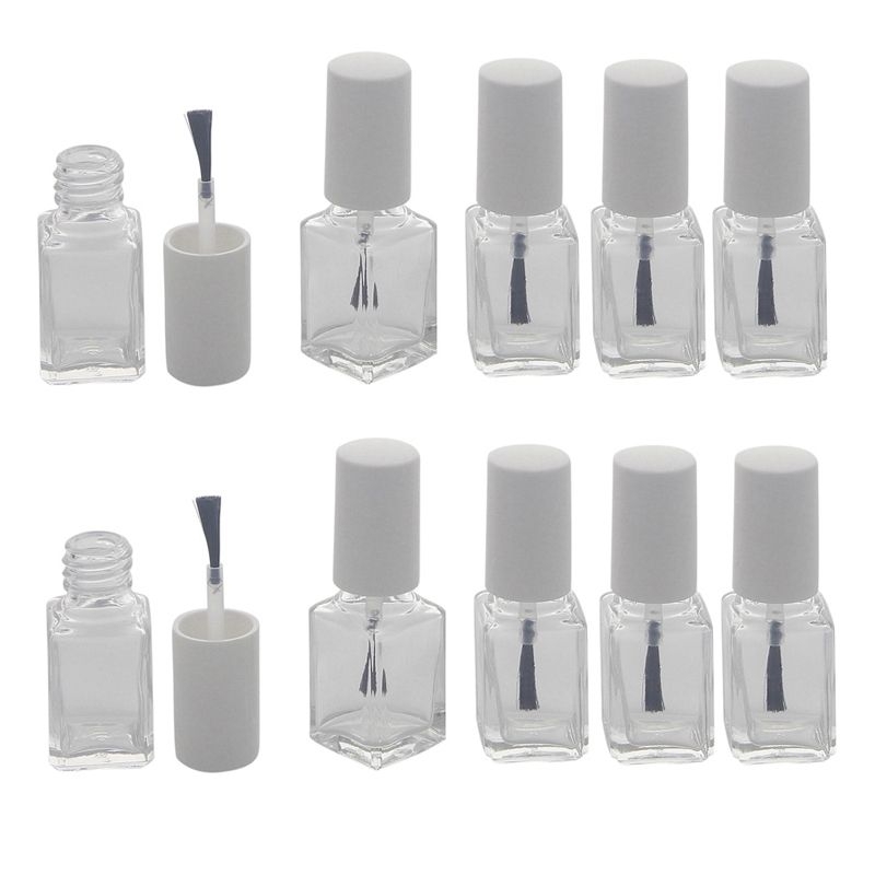 Glasklare leere Nagellack-Flasche mit Pinsel, für Selbstabfüller, Kappe weiss, 6ml, Kosmetex 10 Stück