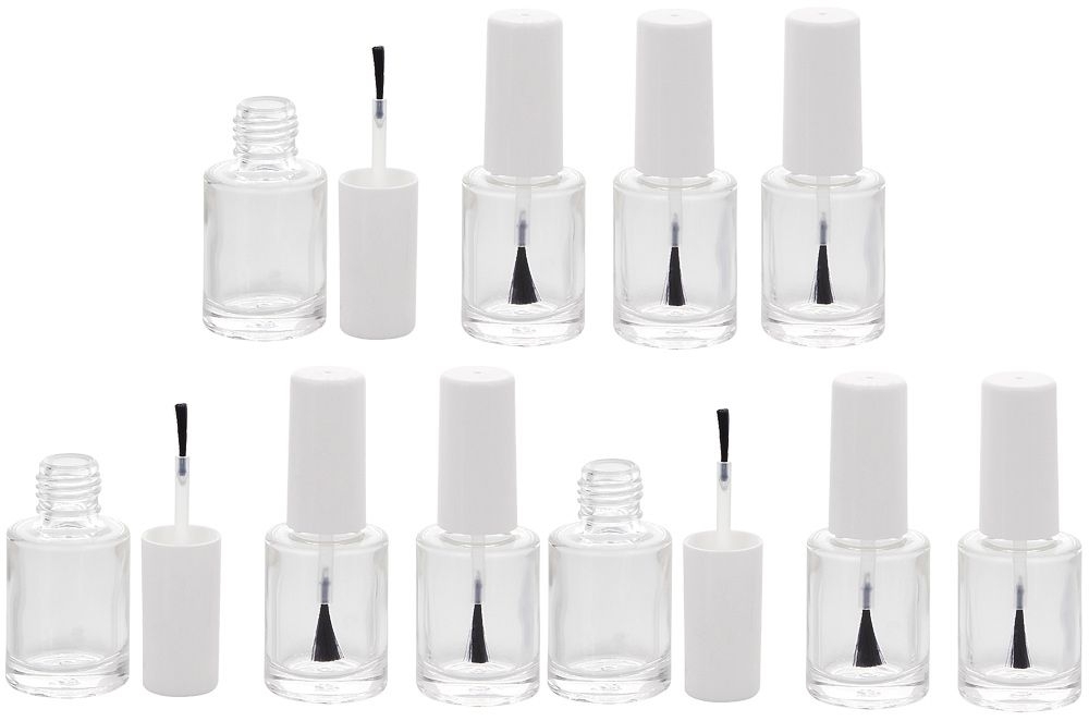 Glasklare leere Nagellack-Flasche Rund mit Pinsel, für Selbstabfüller, Kappe weiss, 10ml, Kosmetex 10 Stück