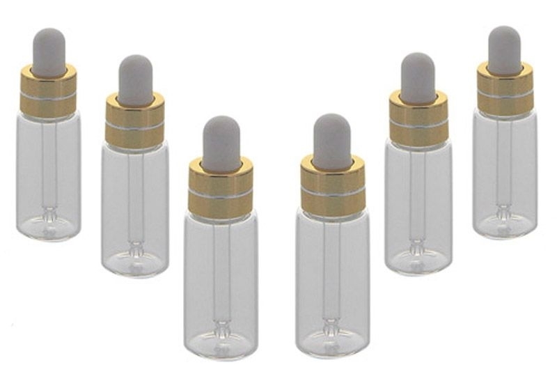 Serumflaschen Kosmetex, Gold mit Pipette kleine Pipettenflasche je 5 ml Volumen mit weißer Silikonpipette 6× gold
